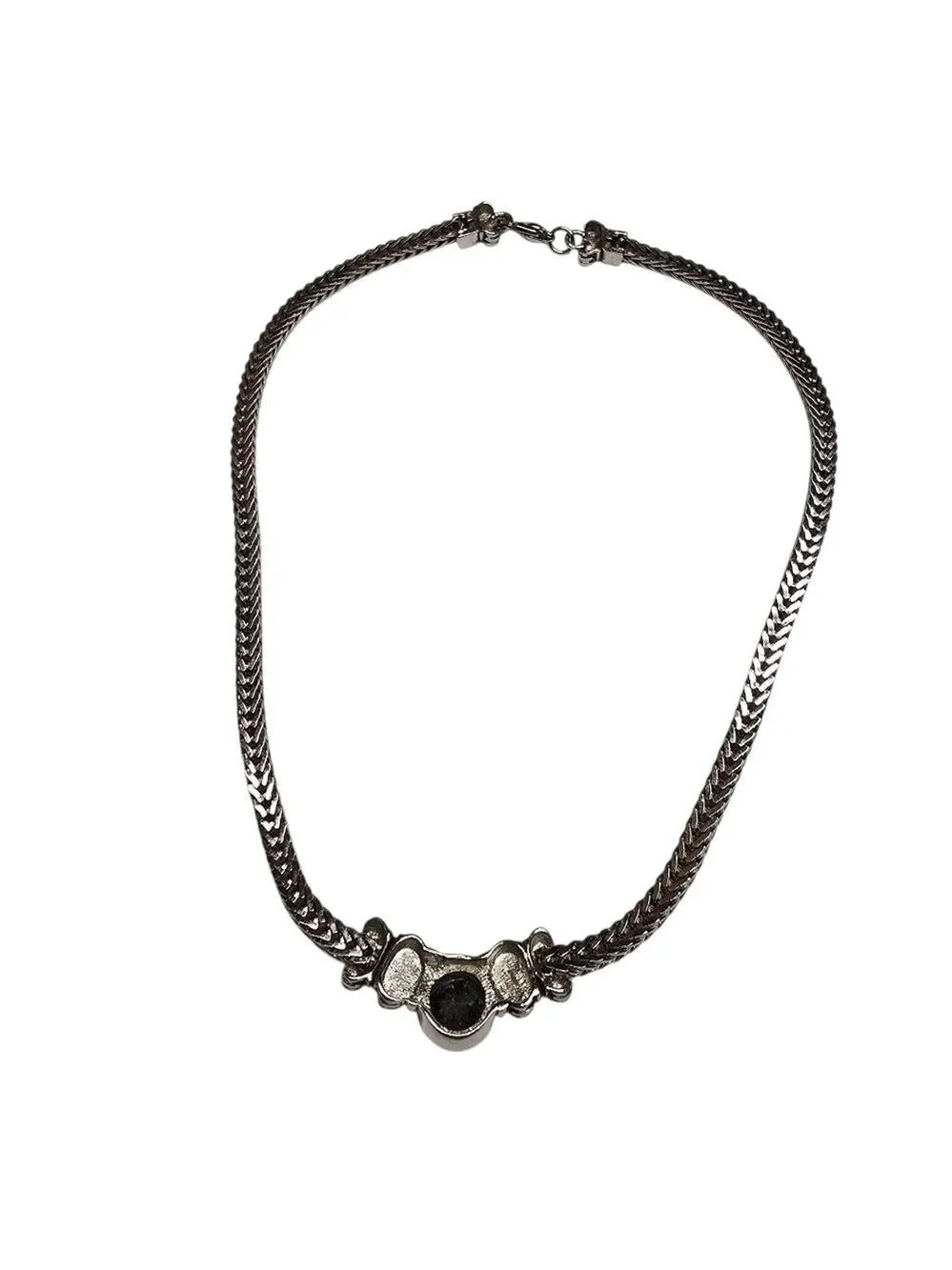Silver Tone Black Stone Necklace